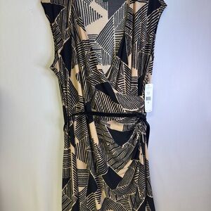 Ralph Lauren Black and Cream Patterned Midi Dress 3X NWT